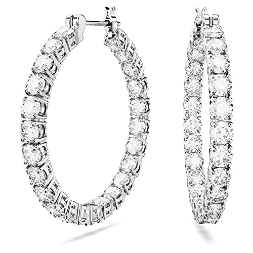 Swarovski Matrix Hoop Earrings, White Round-Cut Crystals and Rhodium Plated, from the Matrix Collection