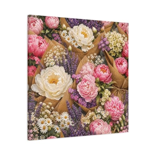 Impression sur toile fleurs rose lavande 80x80 cadre 3cm décoration salon moderne multicolore