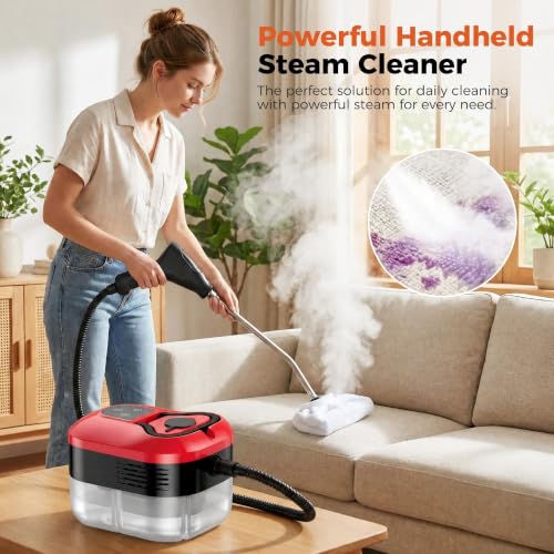Image of Steam Cleaner, Handheld Steam Cleaner for Cleaning, Portable Steam Cleaner with 6-Level Adjustable & Quick Heat-Up, Steam Cleaner for Home, Kitchen, Bathroom, Tile, Grout, Dirt, Car Detailing (Red)
