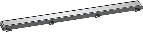 hansgrohe RainDrain Match - Drenaje de ducha lineal para 31 12 pulgadas, con marco de altura ajustable en cromo, drenaje rectangular de acero