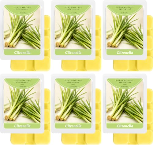 SCENTORINI Wax Melts, Citronella Scent, Summer Scented Wax Cubes Strong Scent, Lemongrass Scentsy Soy Wax Melts Tarts for Wax Warmer Home Fragrance - 6 Pack