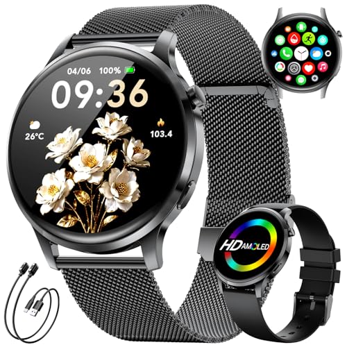 Montre Connectée Femme AMOLED 1,32" FV23-H élégante avec 2 bracelets et suivi de santé complet