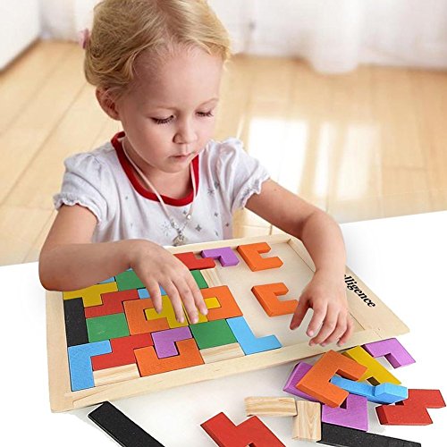 Image of Tetris Puzzle for Kids,Wooden Russian Blocks, Wood Intelligence Puzzle, Brain Teasers Games, Tangram Jigsaw Intelligence Puzzle Educational Gift for Kids,Building Blocks 40pcs, Ages 3-8 Years.