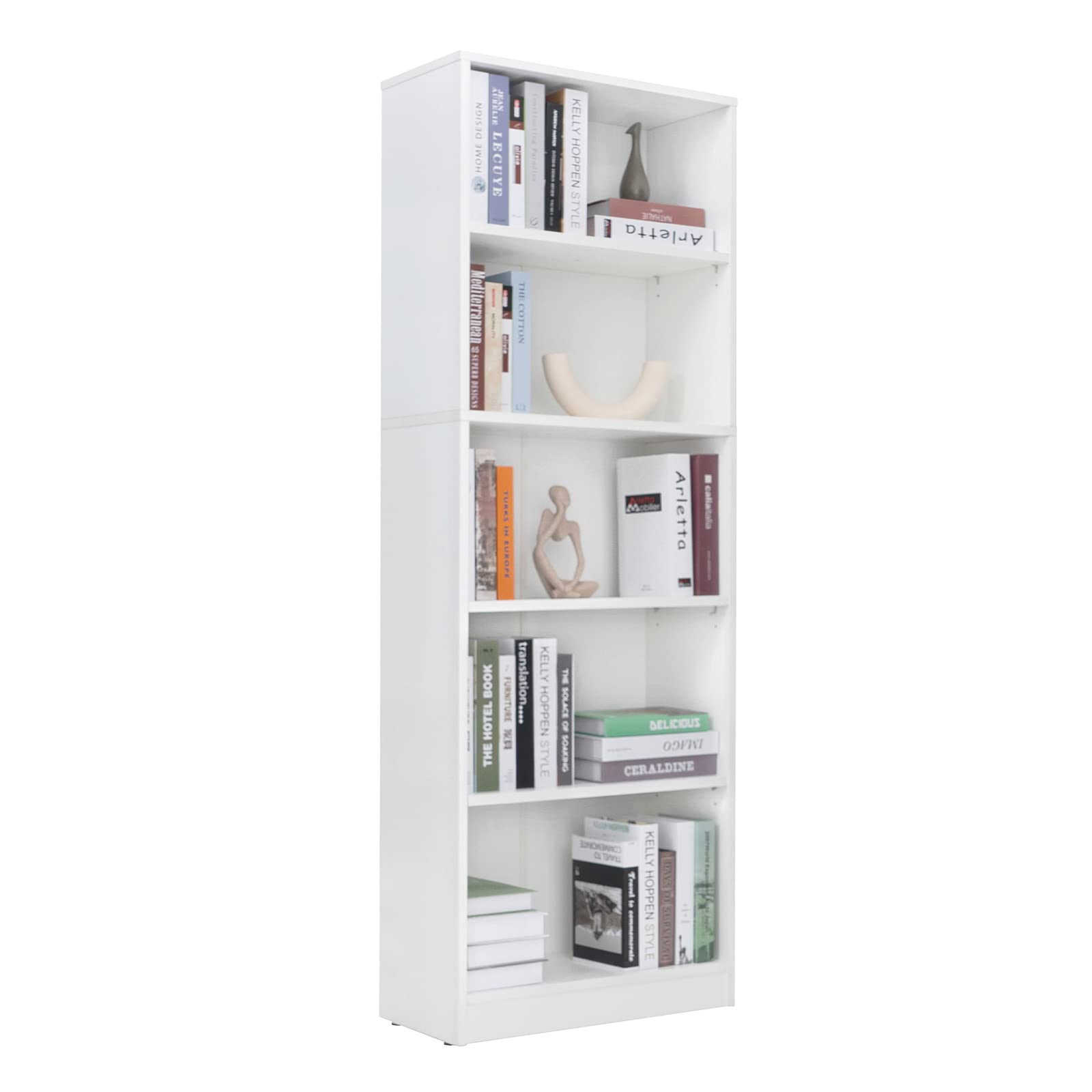 5 Shelf Wood Bookcase Freestanding Display Shelf Adjustable Layers Bookshelf for Home Office Library Small Narrow Space (White, 5-Layers,24.4W x 11.6D x 68.9H inch)