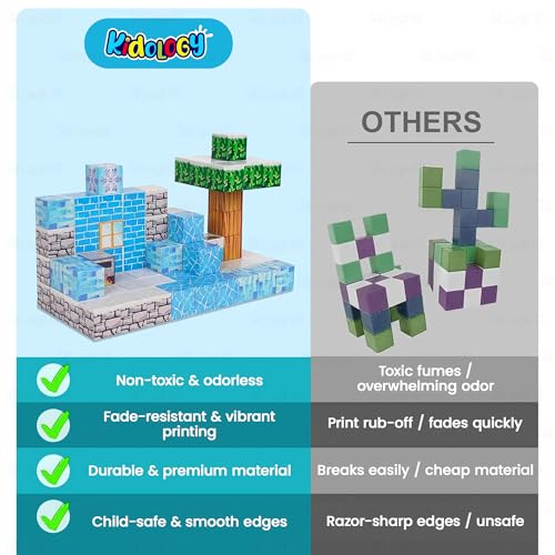 Image of Kidology Magnetic Tiles for Kids & Toddlers | 54 Pcs Building Blocks STEM Montessori Toy for Boys & Girls Age 3+ | Magnetic Cubes Set for Creative Learning & Sensory Play