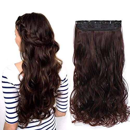 Rosa Star 1-pack 3/4 Full Head Curly Wave Clips in on Synthetic Hair Extensions Hair pieces for Women 5 Clips Hair Extension (20inch, Dark Brown 2/33#)