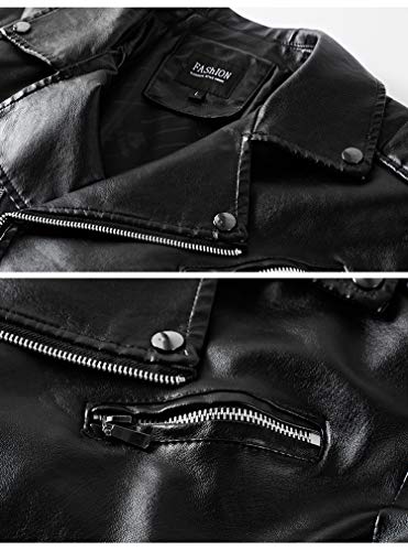 Men`s Casual Slim Fit Rider Trucker PU Faux Leather Jacket (X-Small, Black 2)4