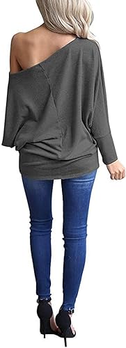 Miniatura 3 de Poetsky Women's Long Sleeve Off Shoulder Tunic Tops Loose Casual Oversized Shirts Blouse