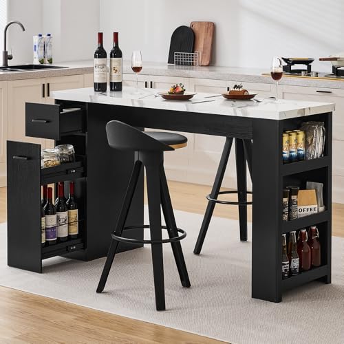 Kitchen Island Table, 59-Inch Modern Counter Height Pub Table w/Pull-Basket