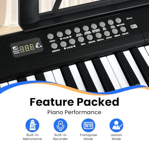 61 Key Keyboard Piano, Semi Weighted Electric Piano, Lighted Keys,8H Battery Life, USB-MIDI Keyboard -Includes Music Stand, Microphone, Stickers, Bag, Foldable Keyboard Piano for Kids/Beginners