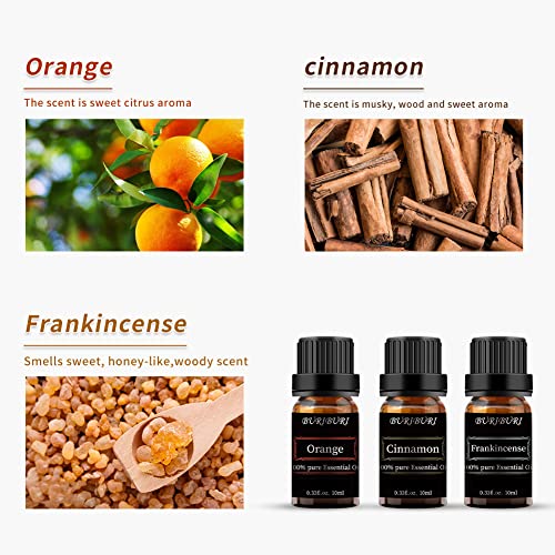 Buriburi Cinnamon, Frankincense And Orange Essential Oil Set, 100% Pure 3Pcs Essential Oils Gift Set For Diffusers #TOP1