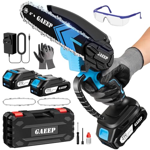 GAEEP Mini Chainsaw Cordless 6 Inch Electric Chain Saw with 2x3000mAh Battery and Charger Small Handheld Power Saw to Cut Wood Pruning Tree Trimmer Branch Cutter Gift for Men Dad Husband Father