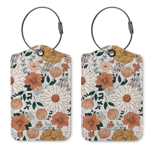 ZFQ Vintage Retro Luggage Tag,Flower 2 Pack Travel Suitcase Tags Label with Steel Loop,Handbag School Bag Backpack Traveling Accessories,Flora Gifts for Women