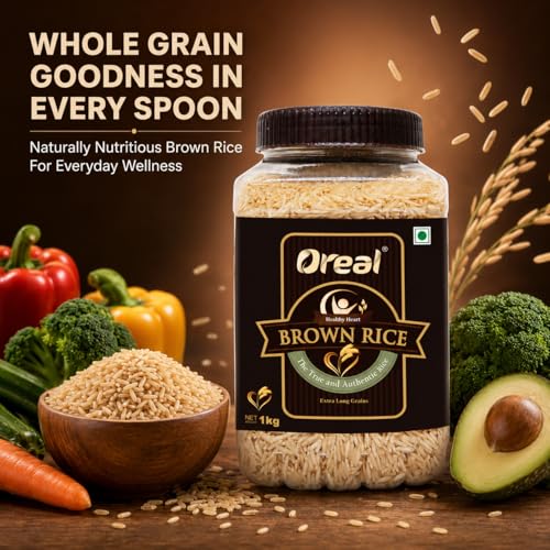 Image of Oreal Brown Rice 1 Kg, Full Bran Intact, Fibre-Rich Basmati Rice Jar