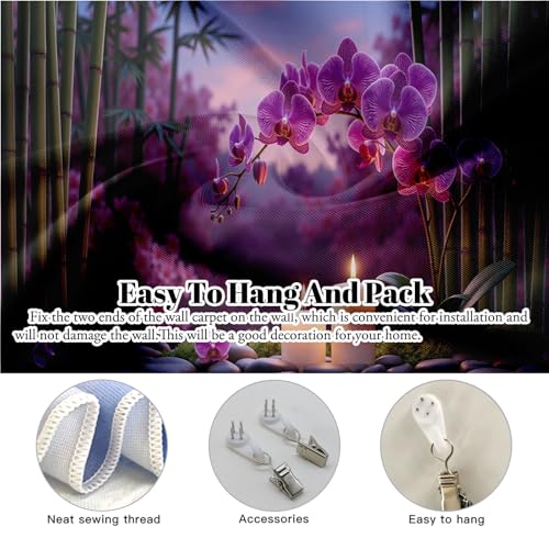 Tapiz dormitorio morado de microfibra con estampado de bambú zen 5
