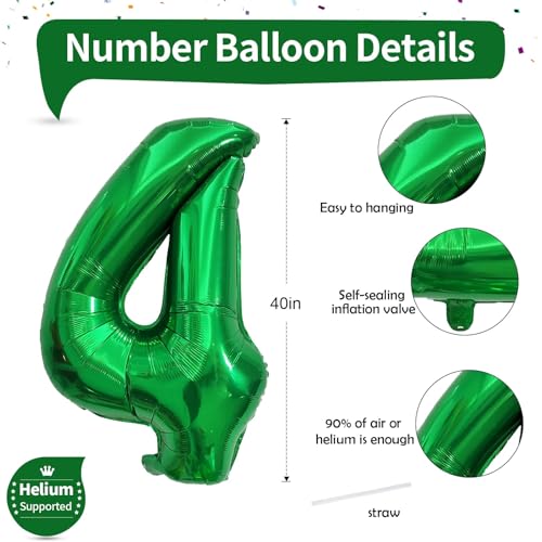 Image of Emerald Green Number Balloons, 40 Inch Dark Green Number 4 Balloon for Boys, Giant 0-9 Set with Foil Helium for 4th Women Boys Birthday Party Decor Anniversary Jungle Decoration Supplies