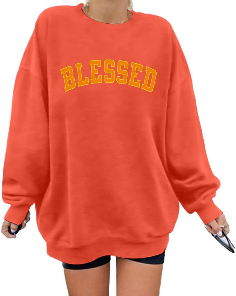 MNLYBABY Oversized Blessed Sweatshirt Women: Christian Shirt Blessed Chenille Pullover Fall Long Sleeve Tops