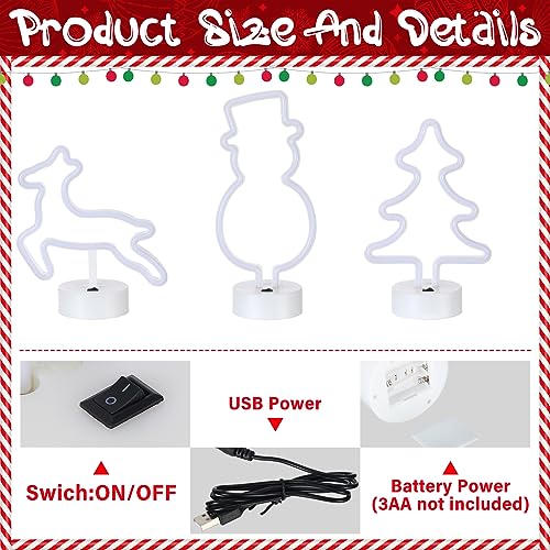 Image of Vihose 3 Pcs Christmas Neon Sign Decorations LED Snowman Reindeer Xmas Tree
