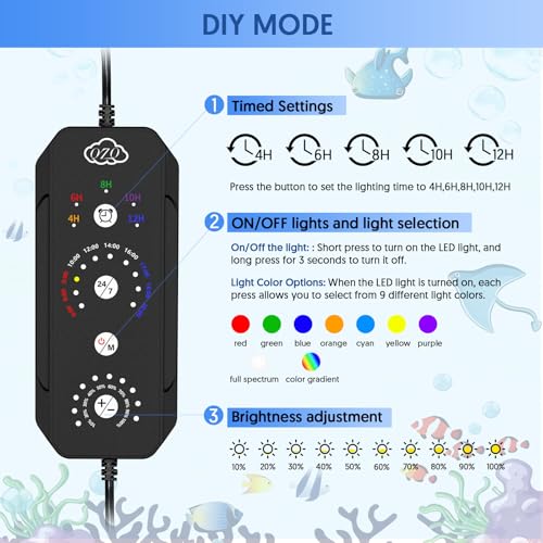 QZQ Fish Tank Light – Aquarium Light 24/7 Mode LED Aquarium Lights for Fish Tank with Adjustable Timer/Brightness, Aquarium Plant Light (12W for 7–12 Inch Tank) - Image 4