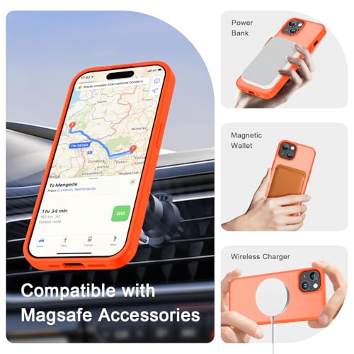 Image of YENAPOON for iPhone 15 Plus Case, iPhone 14 Plus Case, Matte Magnetic Phone Cover with 1 Screen Protector [Support for MagSafe] [Shockproof Military Grade Protection] Translucent Frosted Back, Orange