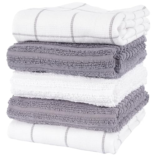 KAF Home Premium Dual Purpose Kitchen Towels (16”x 28”, 5 Pack) | Cotton Kitchen Hand Towels | Absorbent and Plush Dual Purpose Terry Dish Towel Set