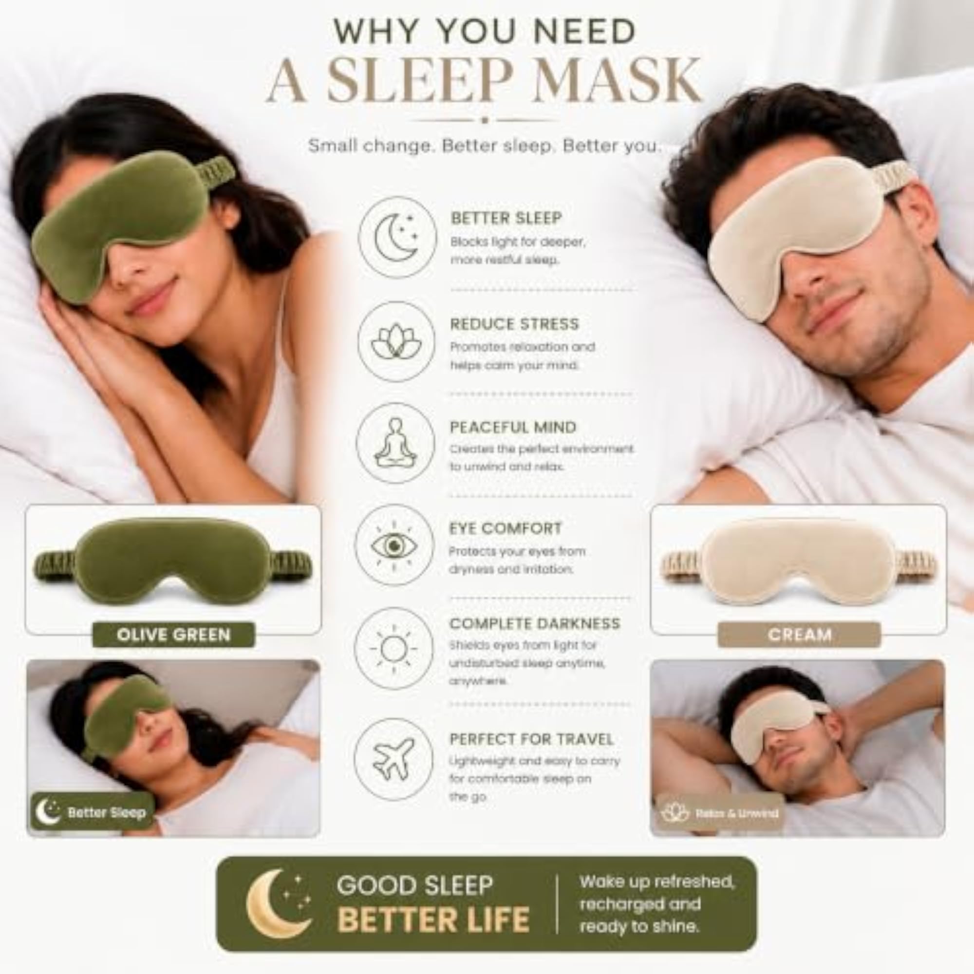 Eye Sleep Mask for Men & Women Soft Light Blocking Adjustable Strap