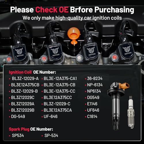 Image of BDFHYK Ignition Coils UF646 and Iridium Spark Plug SP534 Compatible with Ford F150 Explorer Expedition Transit-150 Taurus Flex Lincoln MKS MKT Navigator 2013-2019 V6 3.5L Ford Oem Coil Pack Set of 6