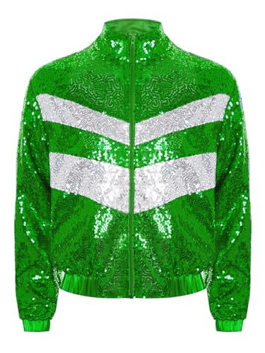 Kids Girls Long Sleeve Sequin Jacket Zip Up Jazz Latin Hip Hop Dance Bomber Coat Disco Party Outerwear3