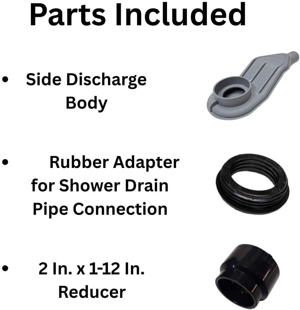 SereneDrains WOW Drain TM Horizontal Side Discharge Outlet Low Profile Shower Drain Assembly Reducer PVC Base Pipe Fitting P Trap (Without Drain)