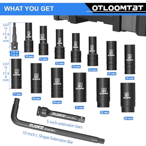 Otloomtbt 16Pcs 1/2 In Drive Thicker Impact Socket Set, High Durability Industrial Grade Deep Metric Sizes Sockets Sets thumb #1