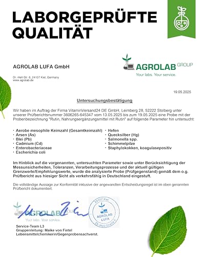 Rutin 500 mg - 180 Kapseln (6 Monatsvorrat) - Premium: 95% echtes Rutin aus natürlichem Sophora japonica Extrakt - Hochdosiert - Ohne Zusätze - Vegan