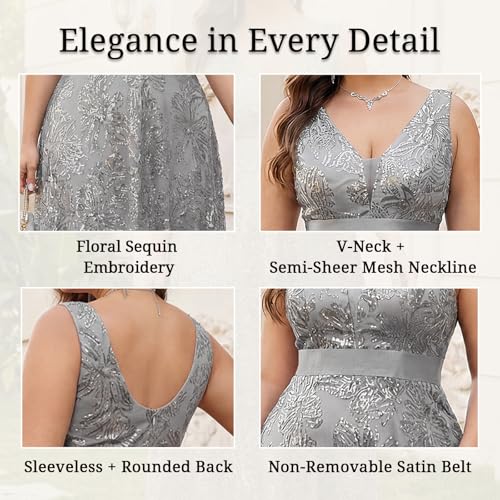 Image of Plus Size Formal Dresses for Women with Embroidery Sequin and V-Neck, A-Line Maxi Dress for Wedding and Cocktail