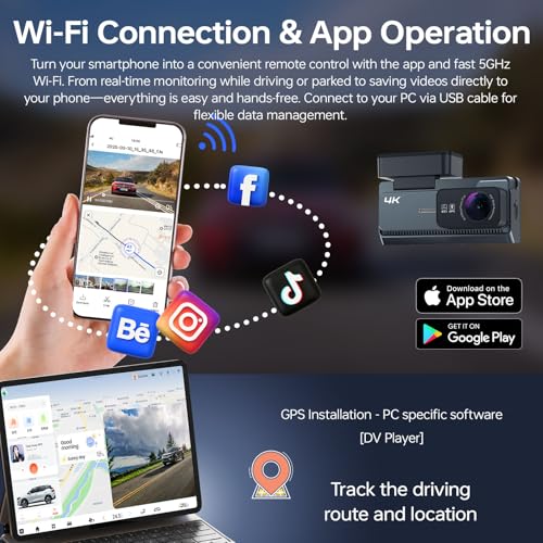 Yonvim 4K+2K Dash Cam Front and Rear, 5G WiFi GPS, 32GB Card Included, 3.39" Screen Dual D - image 4