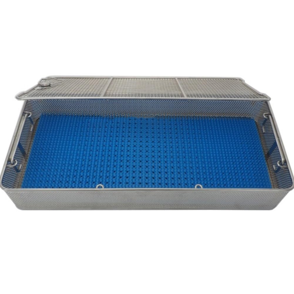 Cesta de esterilización, bandeja de limpieza de instrumentos médicos de acero inoxidable 304 con alfombrilla de silicona para desinfección y esterilización, duradera y versátil