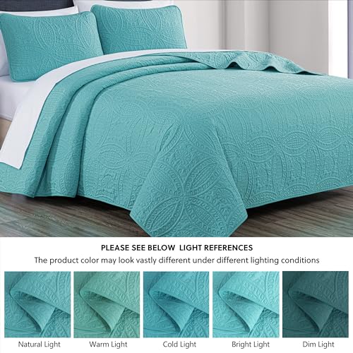 Image of Chezmoi Collection Austin 3-piece Oversized Bedspread Coverlet Set (Queen, Turquoise)