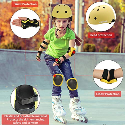 CELOID Kids Bike Helmet,Youth Skateboard Helmets for Ages 8-10-14 Years Boys Girls,Adjustable Multi-Sport Bicycle Skateboarding Football Roller Skating Scooter Rollerblade Balance Bike Helmet,Yellow