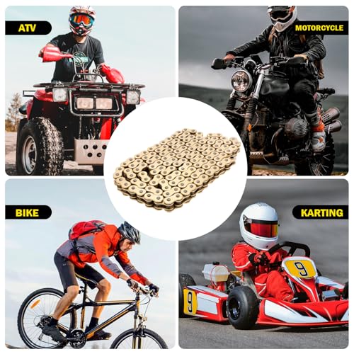 Image of Gold 520 X-Ring Motorcycle Chain 130 Links for Motorcycle Bicycle Go-Karts Mini Trail Bike with Connecting Master Link - Enhanced Durability & Universal Fit