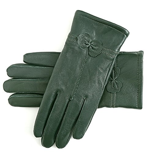 Fletion Mujer Ladies Luxury suave oveja guantes de piel con forro polar de 100% de guantes de piel para equitación de invierno, color armee-grün, tamaño Talla única