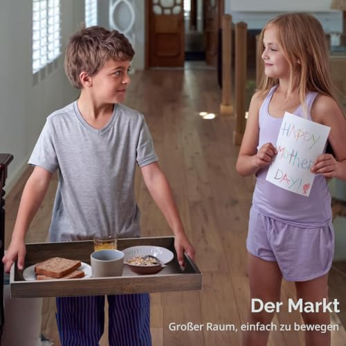 Serviertablett aus Walnussholz, Rechteckiges Serviertablett Groß mit Griff, 44 x 30 x 4 cm, Frühstückstablett Rechteckiges Holz Tablett für Frühstück Snacktablett Getränke Kaffee – Bild 5
