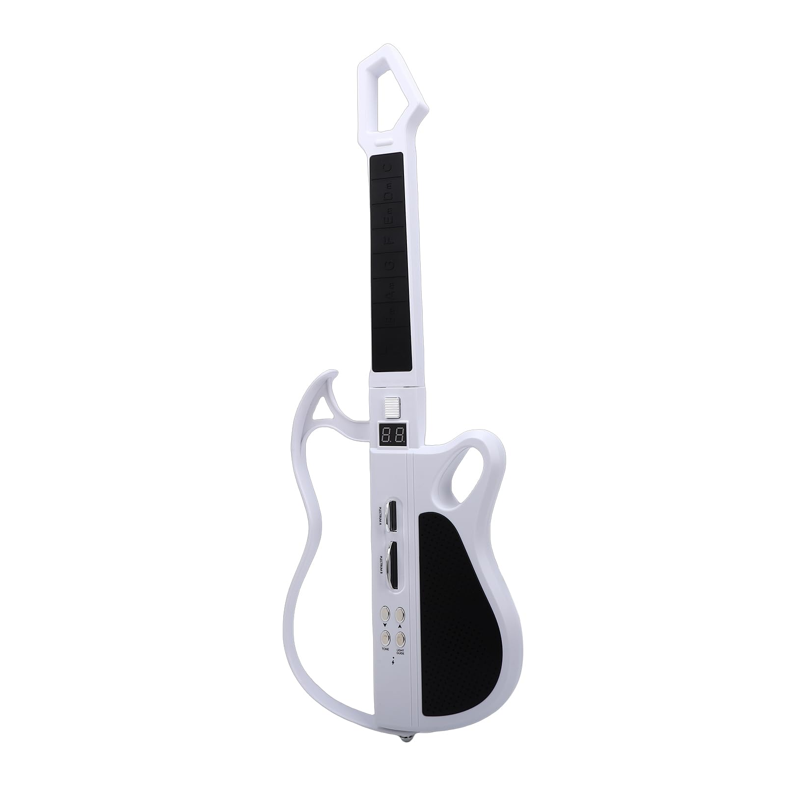 Tissting Chitarra Elettrica Giocattolo Per Bambini Pieghevole Senza Corde - 7 Suoni, Batteria Ricaricabile, 4 Ritmi, Cinturino Incluso Per Musica In Famiglia E All'Aperto (White)