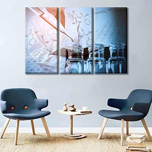 Image of TUMOVO Young Scientist Artwork Wall Decor Posters and Prints 3 Panels Clinical Laboratory Pictures Wall Decor for Bedroom Poster Medical Art Prints Framed Ready to Hang (42 inch Wx28 H)