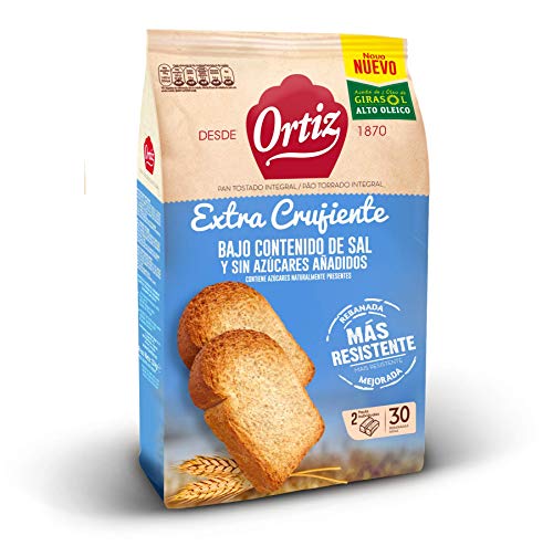 Bimbo Ortiz Pan Tostado Bajo Contenido de Sal y Sin Azúcares Añadidos, 30 rebanadas, 324 gr, Pack de 12