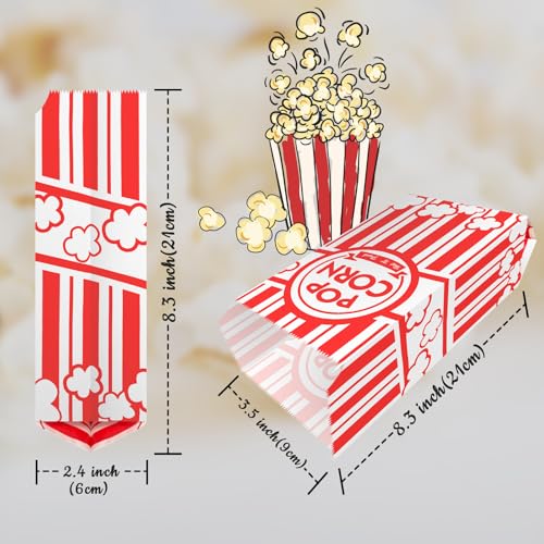 Image of Popcorn Bags, 100 Pcs Paper Popcorn Container Red and White Concession Stand Popcorn Holder Movie Theme Party Supplies