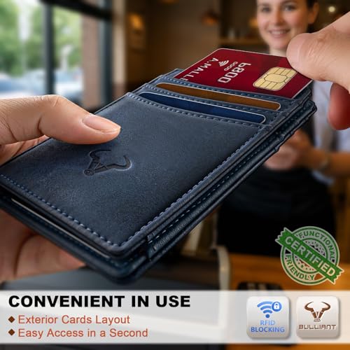 Image of BULLIANT Slim Wallet For Men 12Cards,Magnetic Flip Build-in Money Clip Airtag Compatible-RFID Blocking