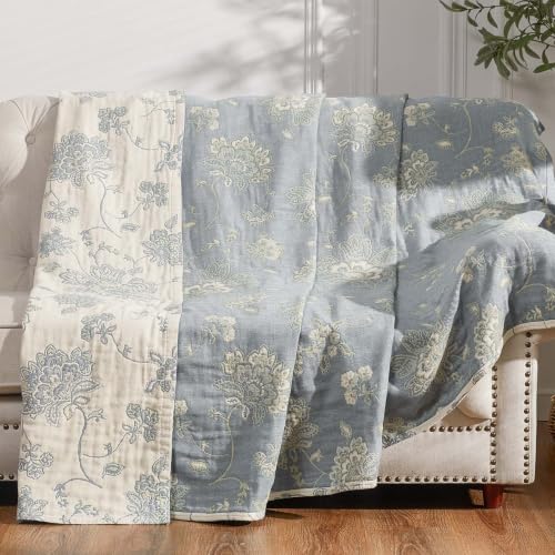 JINCHAN Boho 100% Cotton Blanket Muslin Queen Size 60x80 Inches Lightweight