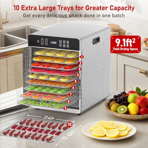 Commercial Food Dehydrator 10 Trays, 9.1ft² Large Capacity Food Dryer Machine for Jerky, 800W Food Dryer with 194°F Temp & 24H Time Control for Herbs, Fruit, Meat, Yogurt by Prenafla - Image 2