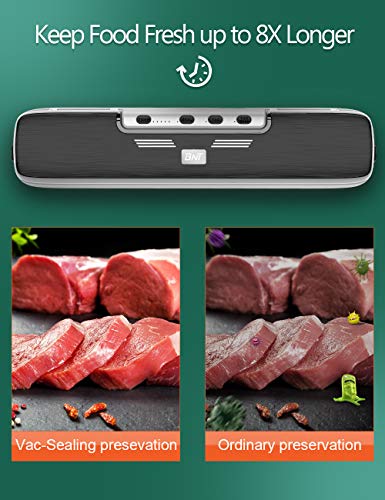Vacuum Sealer Machine, BNT Automatic Food Saver Machine, Compact Food Sealer for Food Preservation, Dry & Moist Food Modes, Led Indicator Light, 15 Pack Vacuum Sealer Bags