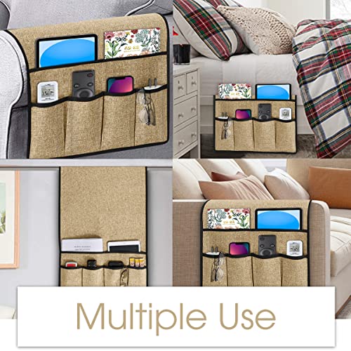 Joywell Arm Chair Caddy Remote Control Holder Organizer For Recliners Couch Armrest Organizer Non Slip With 6 Pocket Storage For Magazine, Tablet, Phone, Ipad, Khaki #TOP4