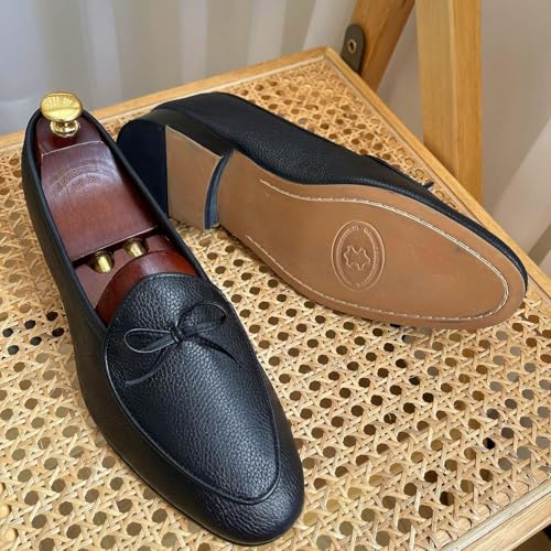 Santimon Men's Dress Shoes Belgian Loafers Leather Bow-Tie Slip On Penny Loafers Shoes Formal Business Casual Prom Wedding Tuxedo Shoes for Men4