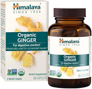 Himalaya Organic Ginger, Digestive Relief Supplement for Nausea, Gas and Occasional Upset Stomach, 820 mg, 60 Caplets, 2 Month Supply
